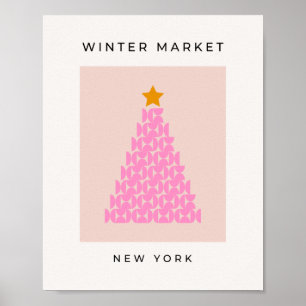 Poster Mercado de inverno Feriado Rosa de Árvore de Natal