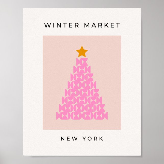 Poster Mercado de inverno Feriado Rosa de Árvore de Natal (Frente)