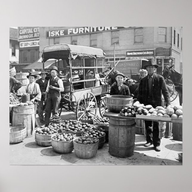 Póster Mercado de Vegetais, 1908. Foto Antiga (Frente)