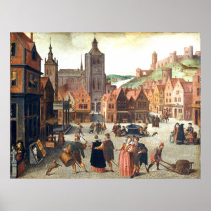 Poster Mercado em Bergen - Abel Grimmer de Belas Artes