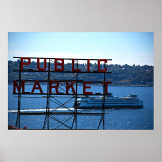 Póster Mercado Pike Place e Seattle Waterfront