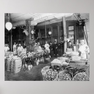 Póster Mercado selvagem do jogo & do marisco, 1895. Foto