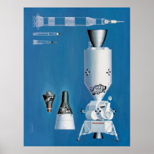 Poster Mercury, Gêmeos e nave espacial de Apollo