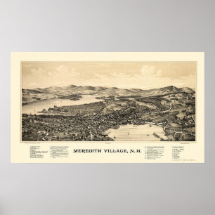Póster Meredith, mapa panorâmico do NH - 1889