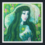 Poster Mereia Verde Fantasia Surreal Arte Submarina<br><div class="desc">Linda sereia sonhadora com cabelos longos e verdes e uma enorme flor esmeralda de lótus verde em sua mão. Peixes,  conchas,  algas marinhas e bolhas de água no fundo. Cor verde,  branca,  rosa e amarelo claro. Fantasia / arte surreal,  pintura acrílica. © Clipso-Callipso/Julia Khoroshikh 2015</div>
