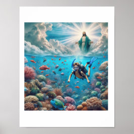 Poster Mergulhador de snorkel encontra um local celestial