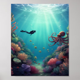 Poster Mergulhador detecta uma criatura marinha