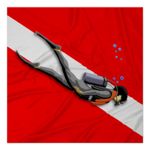 Póster Mergulhador e bandeira do mergulho