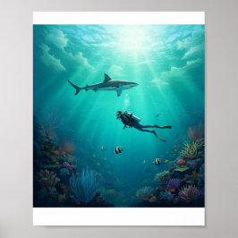 Poster mergulhador encontra um tubarão