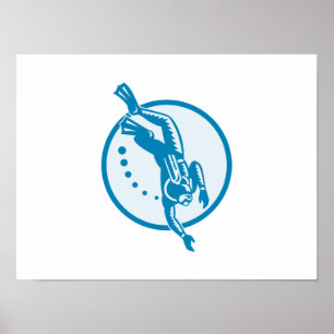 Poster mergulhador, mergulho, mergulho, submarino, nataçã