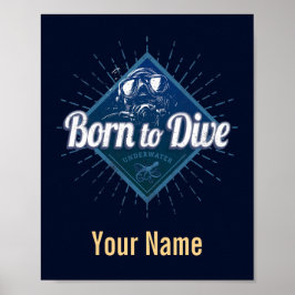 Poster Mergulhador Retro Scuba Mergulhando Escola Oceano