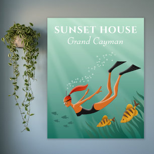 Poster Mergulhando Garota Snorkeling Peixes Submarinos Ra