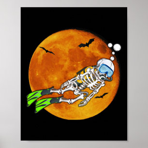 Poster Mergulho de Esqueleto Scu Diver Halloween Scu