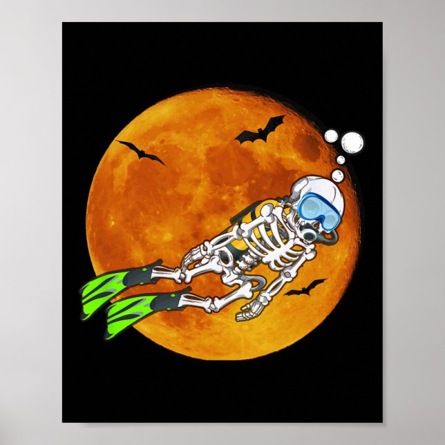 Poster Mergulho de Esqueleto Scu Diver Halloween Scu (Frente)