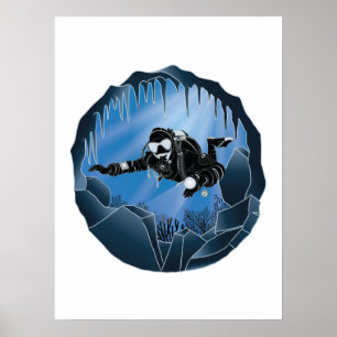 Poster Mergulho nas Cavernas - Mergulhador Submarino