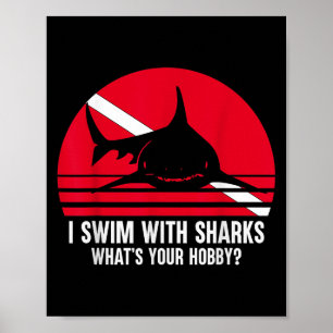 Poster Mergulho Scuba Diver Gift Shark Ocean Vintage Scub
