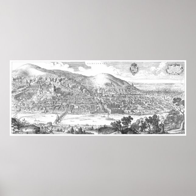Poster MERIAN: Castelo de Heidelberg e Cidade Velha (1620 (Frente)