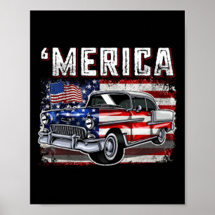 Poster Merica American Flag Old Car 4 De Julho Kids Boy