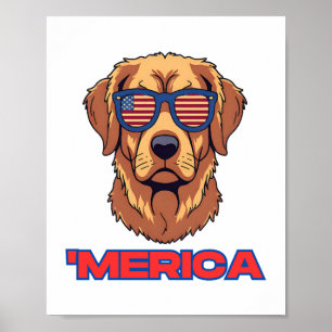 Poster Merica Dog com bandeira dos EUA Óculos Sunglass Ar