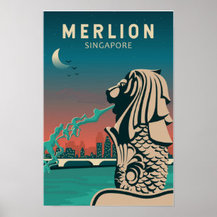 Poster Merlion Singapore Viagem Vintage Art