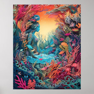 Poster Mermaid 3d arte em papel