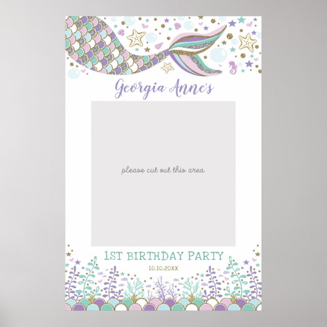 Poster Mermaid Birthday Selfie Foto Booth Prop Baby Girl (Frente)