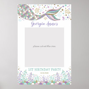 Poster Mermaid Birthday Selfie Photo Booth Prop Baby Girl