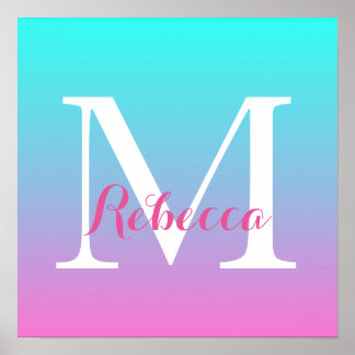 Póster Mermaid rosa giro-ombre rosa Fuchsia turquoise