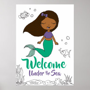 Poster Mermaid Sea Creature Party Black Mermaid Cartoon