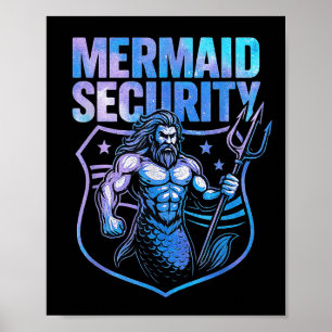 Poster Mermaid Security Funny Pai Mermaid Beach Guarda