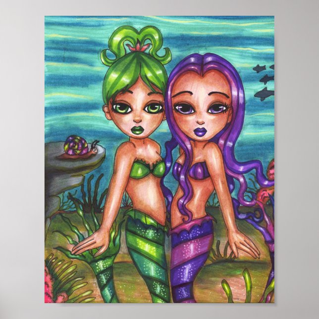 Poster Mermaid Twin Sisters Fantasy conto original (Frente)