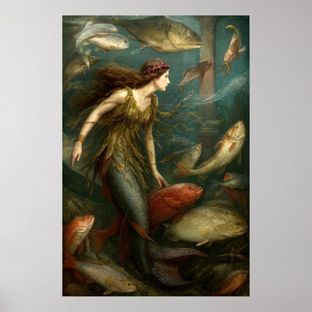 Poster Mermaid Under The Sea With Fish (Frente)