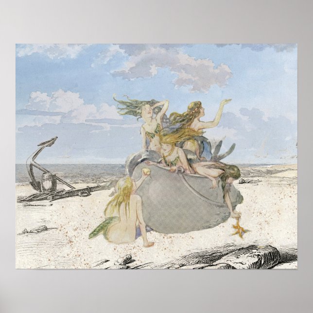 Poster Mermaid Vintage Beach Starfish Anchor (Frente)
