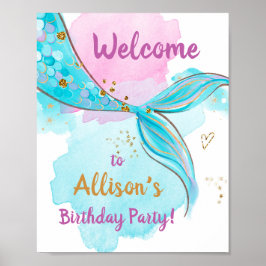 Poster Mermaid Watercolor Tail Teatro Girl Aniversário Be