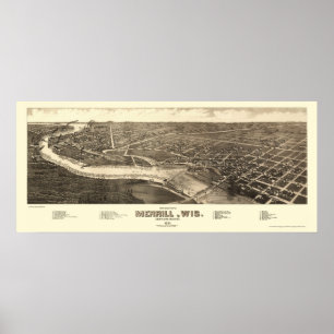Poster Merrill, mapa panorâmico dos WI - 1883