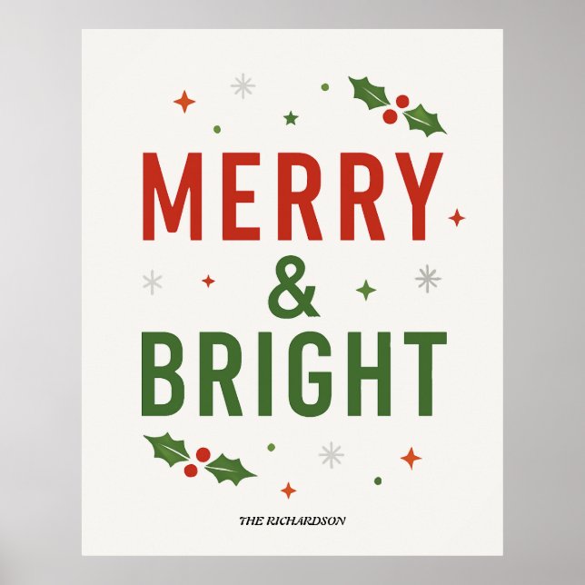 Poster Merry & Bright | Minimalist Christmas Quote Script (Frente)