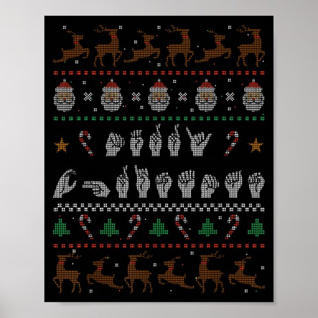 Poster Merry Christmas Asl Sign Language Deaf Pride Sped  (Frente)
