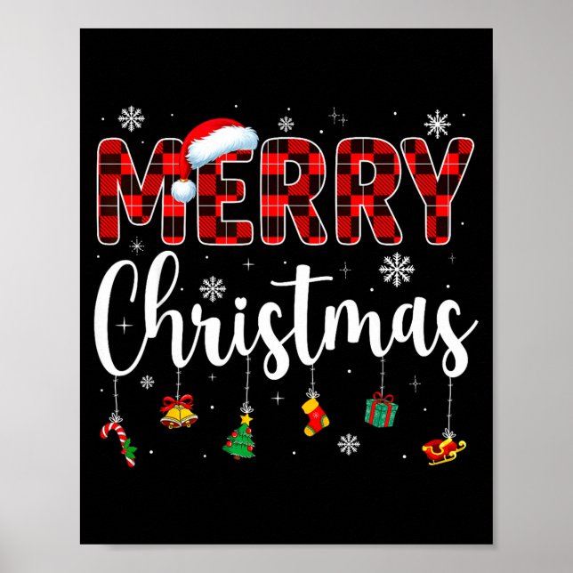 Poster Merry Christmas Buffalo Plaid Red Santa Family Xma (Frente)