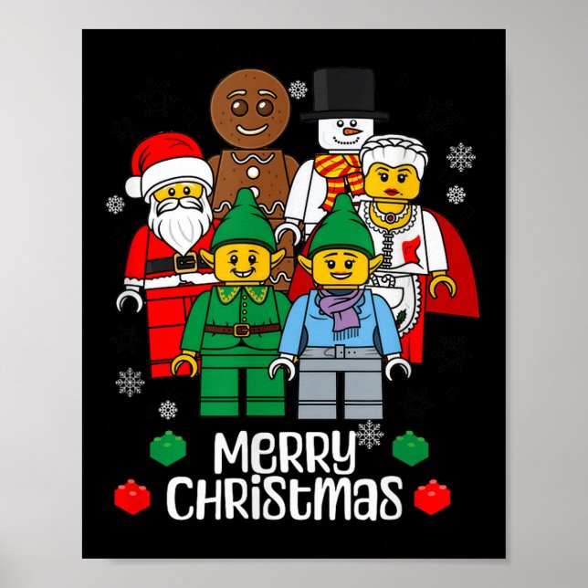 Poster Merry Christmas Building Bricks Santa Elf Snowman  (Frente)
