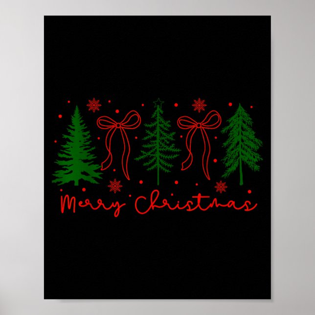 Poster Merry Christmas Coquette Bow And Tree Retro Xmas H (Frente)