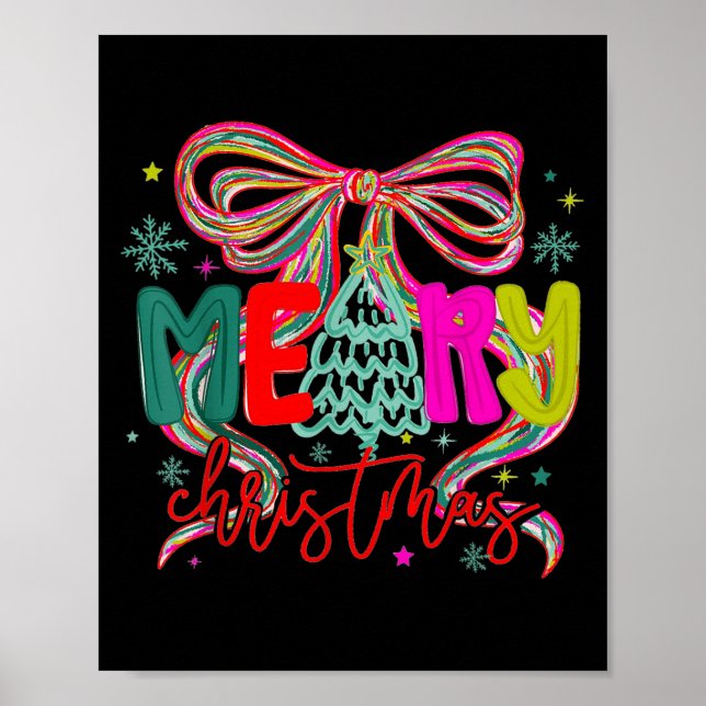 Poster Merry Christmas Coquette Preppy Bow Tree For Woman (Frente)