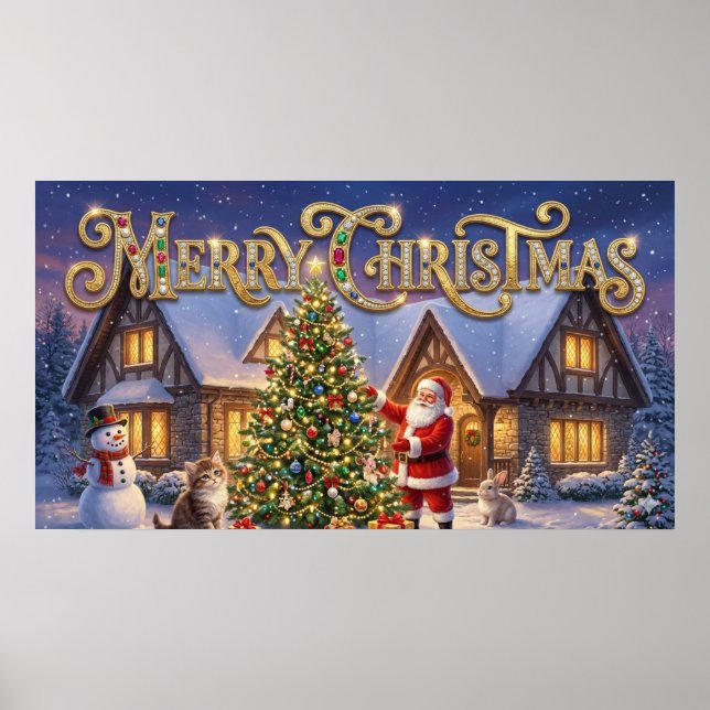 Poster Merry Christmas Decorative Artwork with Santa #1 (Frente)