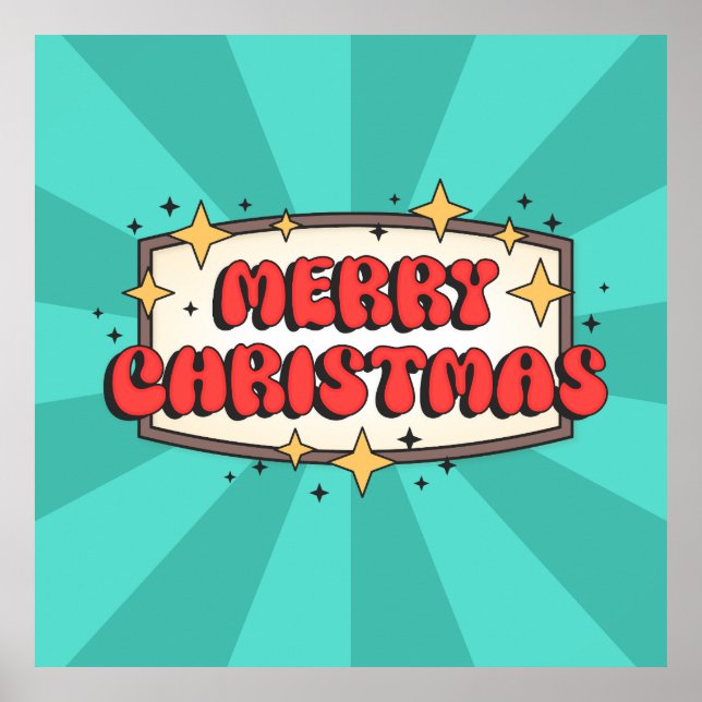 Poster Merry christmas funky text, groovy retro cartoon (Frente)