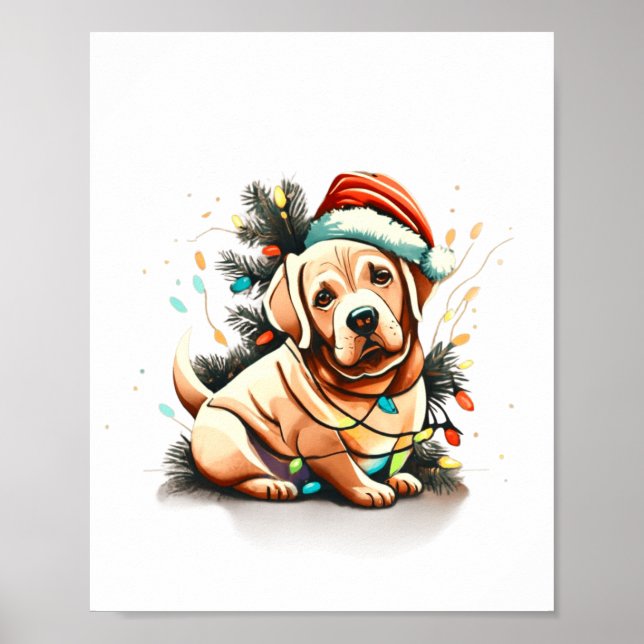 Poster Merry Christmas Golden Retriever Puppy  (Frente)