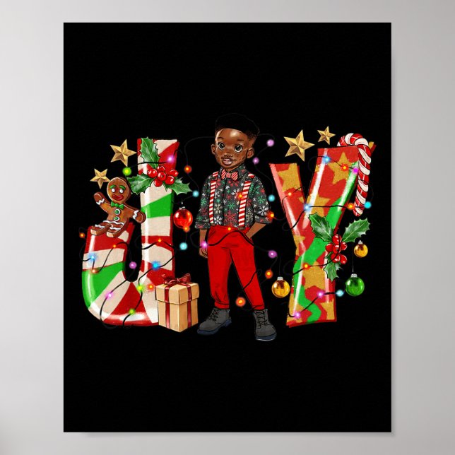 Poster Merry Christmas Joy Afro Black Boy African America (Frente)