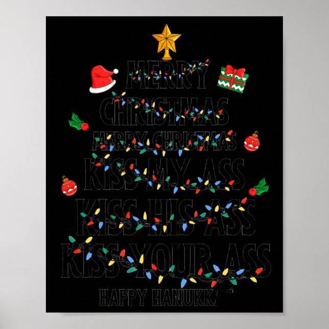 Poster Merry Christmas Kiss My Happy Hanukkah Funny Xmas  (Frente)