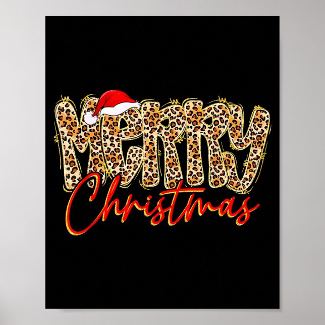 Poster Merry Christmas Leopard Xmas Santa Holiday Family  (Frente)