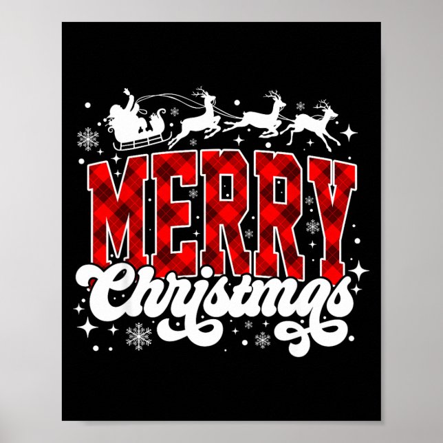 Poster Merry Christmas Lights Santa Hat Xmas Family Match (Frente)