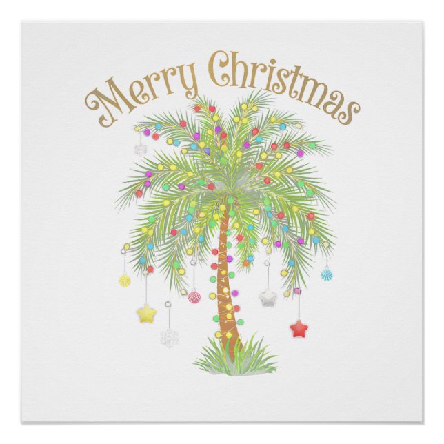 Póster Merry Christmas Palm Tree Light New Year Tropical  (Frente)