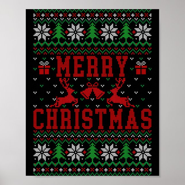 Poster Merry Christmas Reindeer Snowflake Ugly Christmas  (Frente)